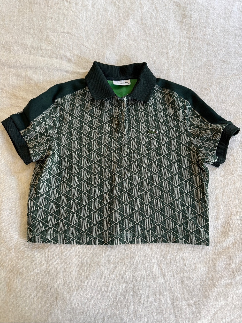 Lacoste Green Geometric Zip Polo